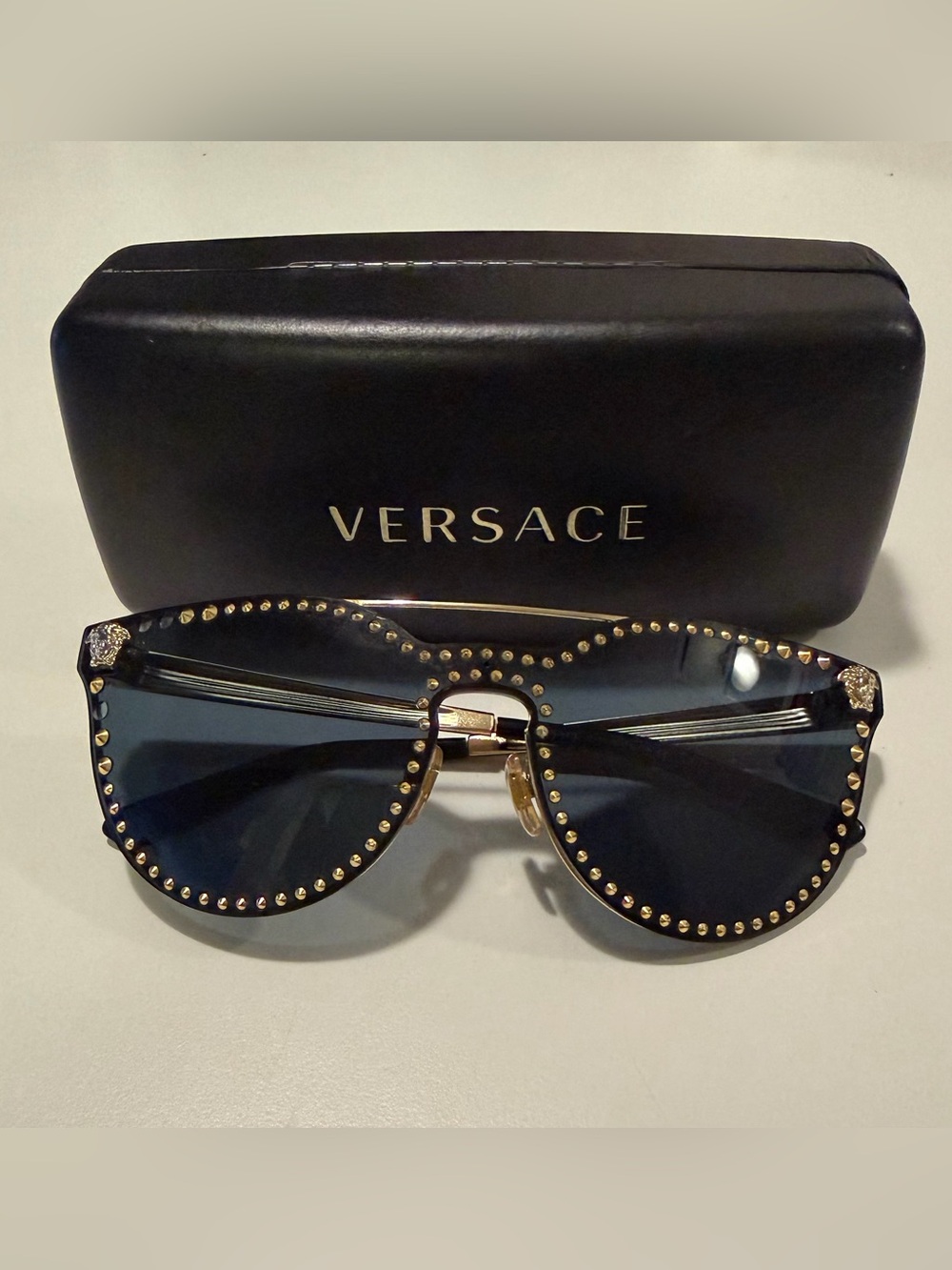 Versace Black Sunglasses with Gold Stud Embellishments